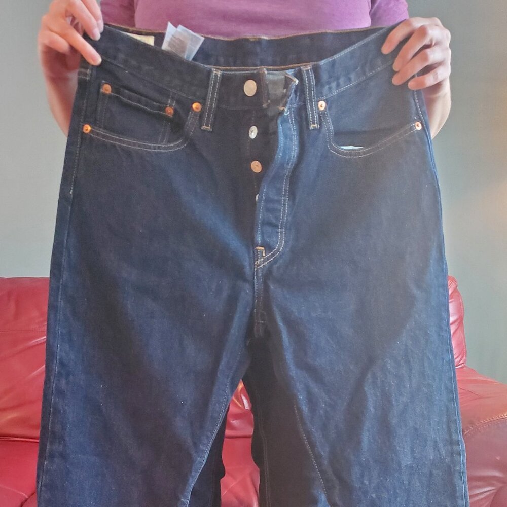 New Levi blue jeans button up, no zipper!